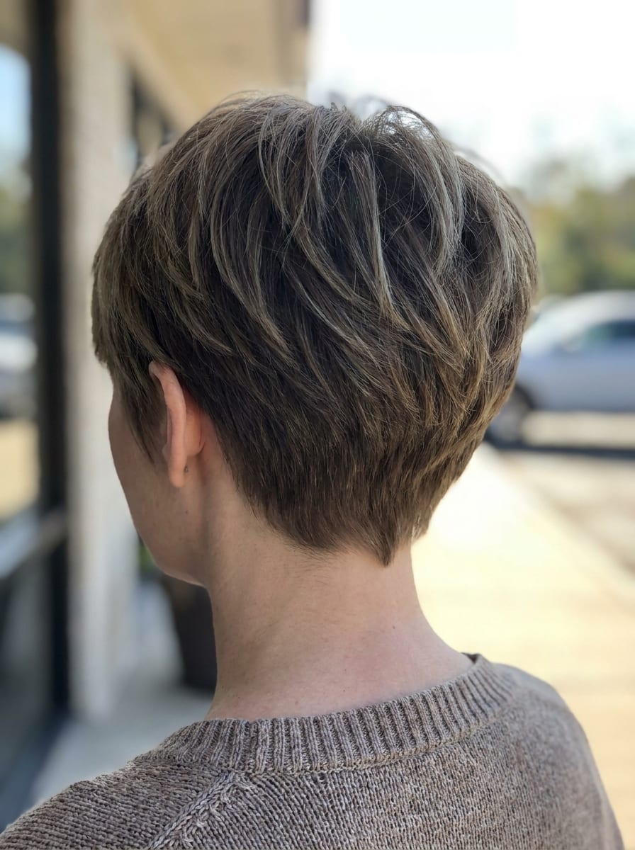 Tapered Pixie mit weichem Nacken - Kurzhaarfrisur von hinten